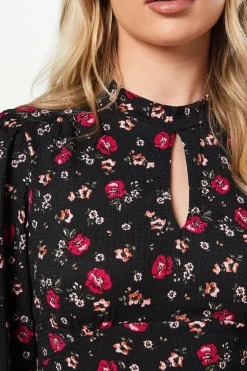 Petite Berry Ditsy Keyhole Mini Dress