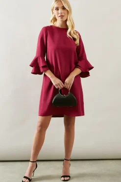 Petite Berry Flute Sleeve Shift Dress