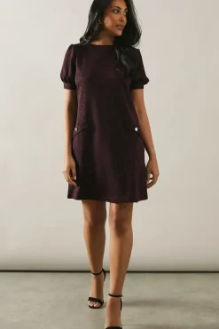 Petite Berry Short Sleeve Jacquard Ponte Shift Dress