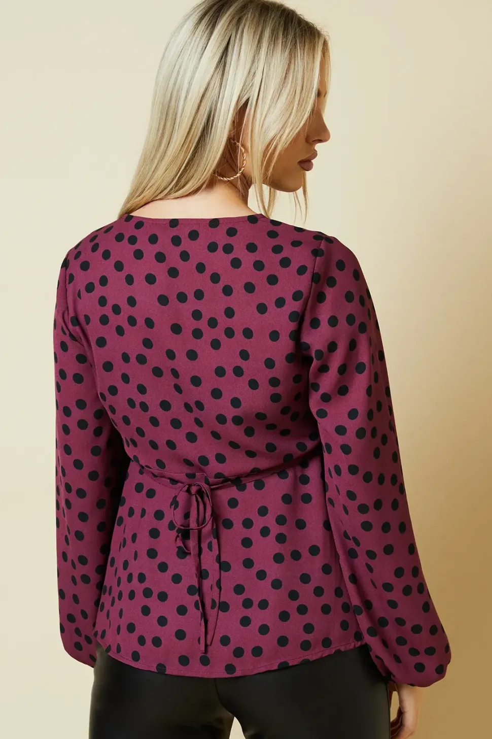 Petite Berry Spot Long Sleeve Button Front Tea Blouse