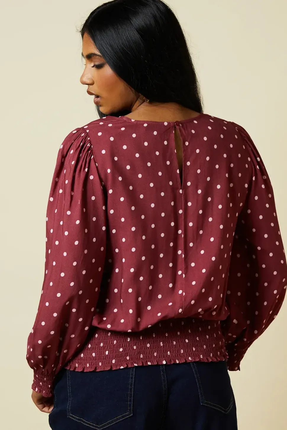 Petite Berry Spot Shirred Hem Top