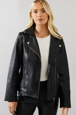 Petite Black Faux Leather Biker Jacket