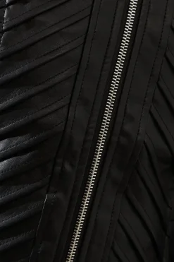 Petite Black Faux Leather Pleat Detail Jacket