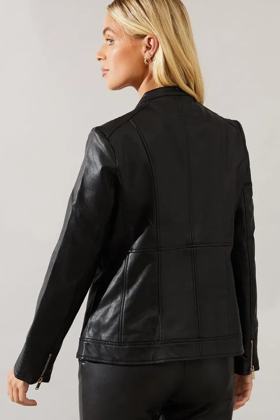 Petite Black Faux Leather Seam Detail Jacket