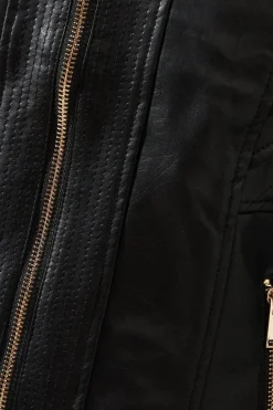 Petite Black Faux Leather Seam Detail Jacket