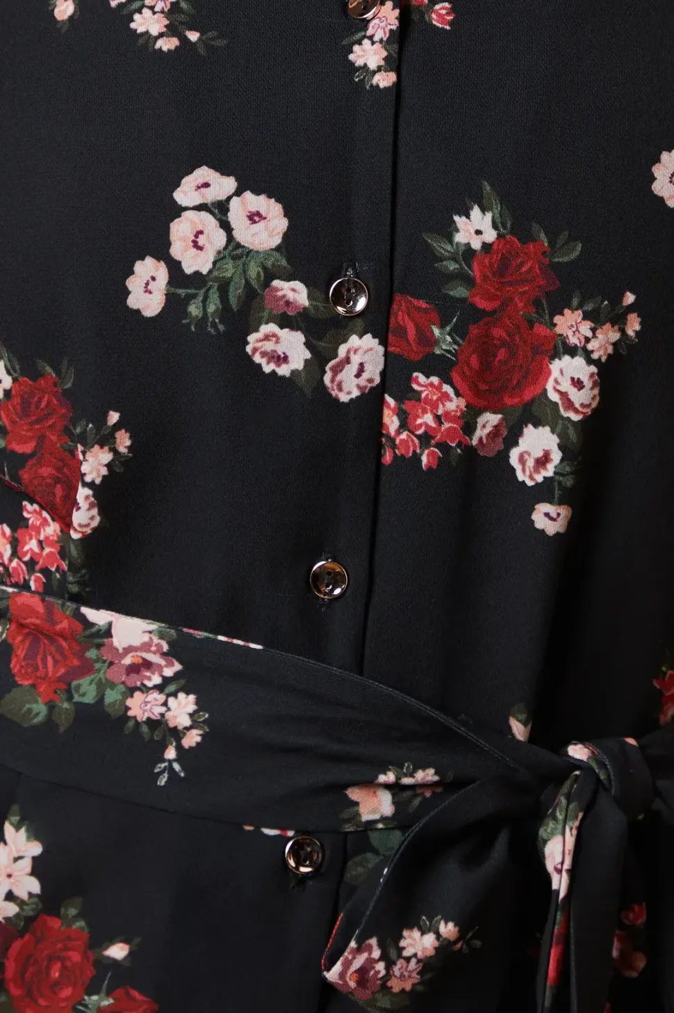 Petite Black Floral Long Sleeve Midi Shirt Dress