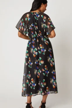 Petite Black Floral Wrap Woven Midi Dress