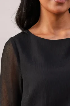 Petite Black Flute Sleeve Shift Dress
