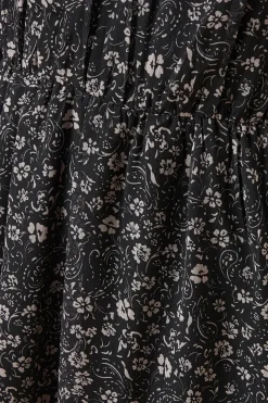 Petite Black Paisley Floral Chiffon Pleated Yoke Mini Dress