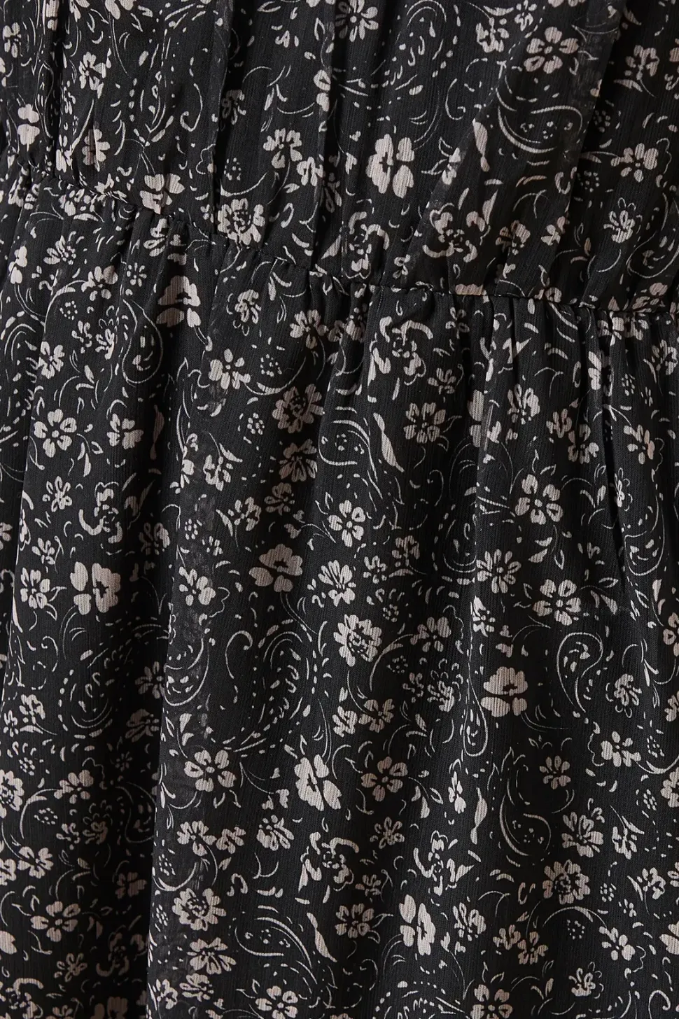 Petite Black Paisley Floral Chiffon Pleated Yoke Mini Dress