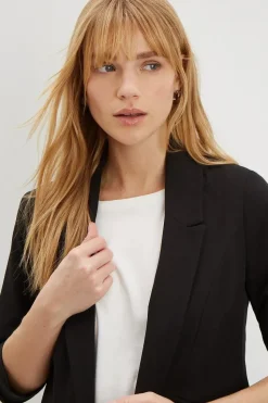 Petite Black Ruched Sleeve Blazer
