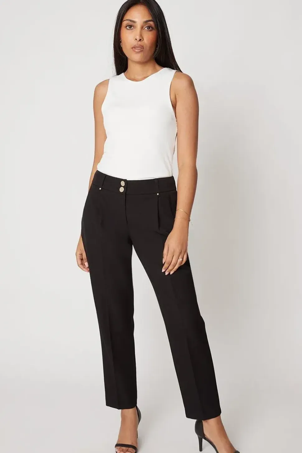 Petite Black Smart Tapered Leg Trousers