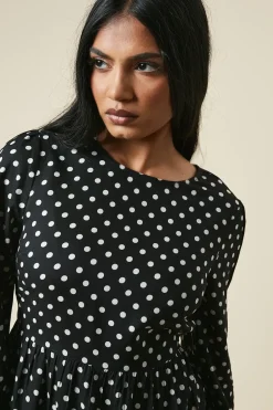 Petite Black Spot Tiered Hem Mini Dress