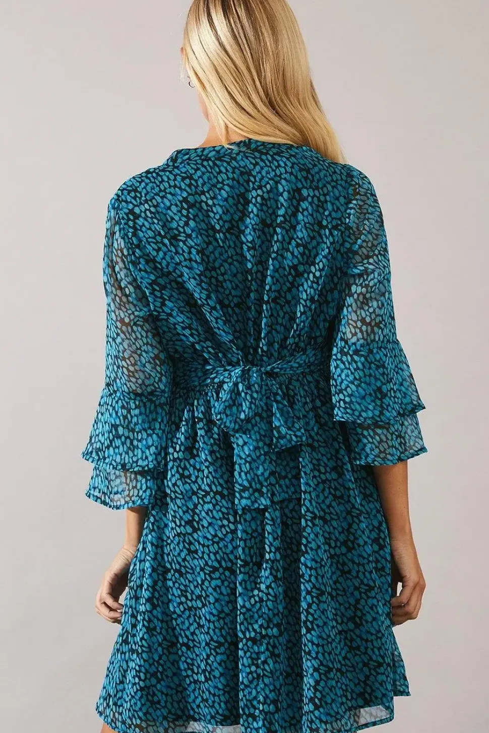 Petite Blue Abstract Shirred Waist Midi Dress
