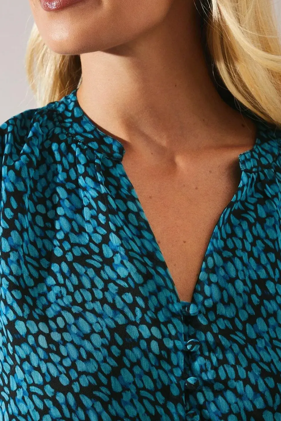 Petite Blue Abstract Shirred Waist Midi Dress