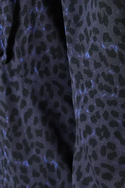 Petite Blue Animal Long Sleeve Keyhole Midi Dress