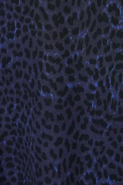 Petite Blue Animal Shirred Shoulder Empire Long Sleeve Mini Dress
