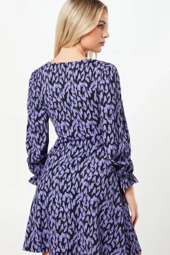 Petite Blue Animal V Neck Mini Dress