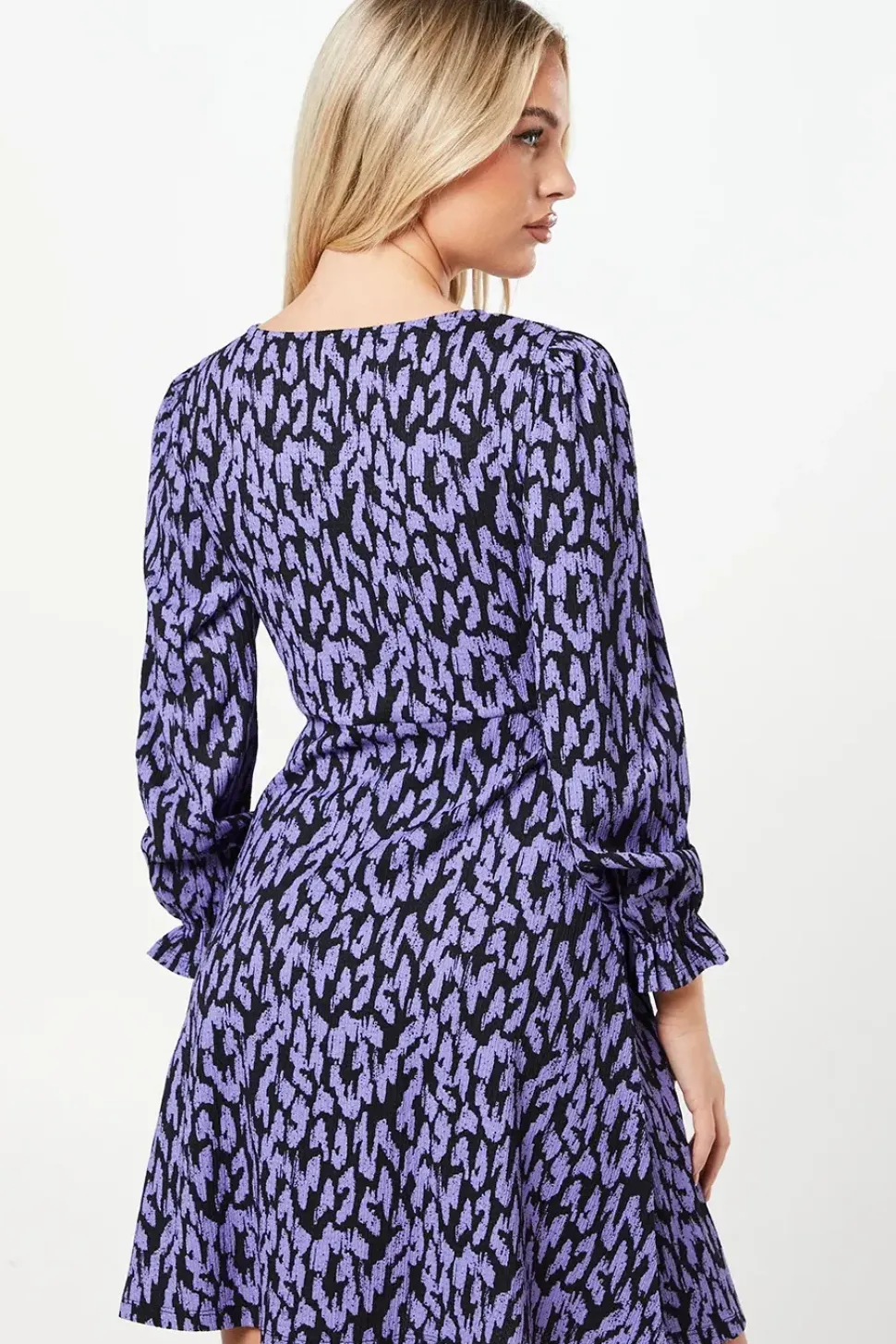 Petite Blue Animal V Neck Mini Dress
