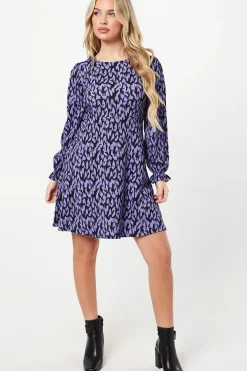 Petite Blue Animal V Neck Mini Dress