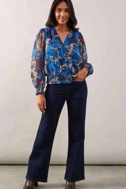 Petite Blue Baroque Wrap Blouse