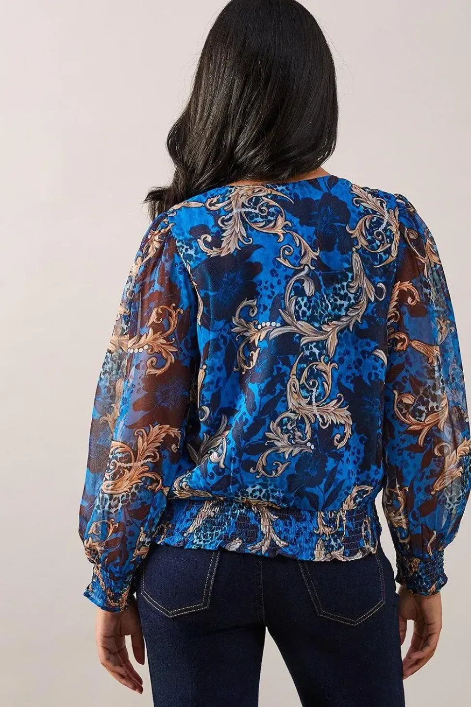 Petite Blue Baroque Wrap Blouse
