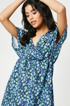 Petite Blue Ditsy Elasticated Waist Mini Dress