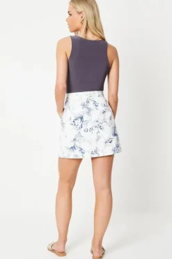 Petite Blue Floral Denim Mini Skirt