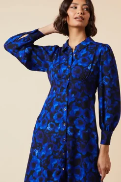 Petite Blue Floral Midi Shirt Dress