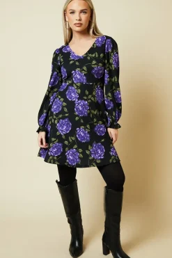 Petite Blue Floral V Neck Mini Dress