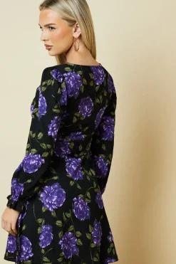 Petite Blue Floral V Neck Mini Dress