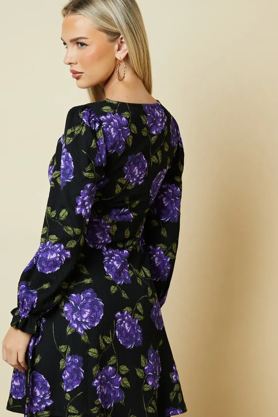 Petite Blue Floral V Neck Mini Dress