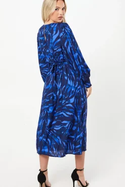 Petite Blue Zebra Shirred Cuff Mini Dress