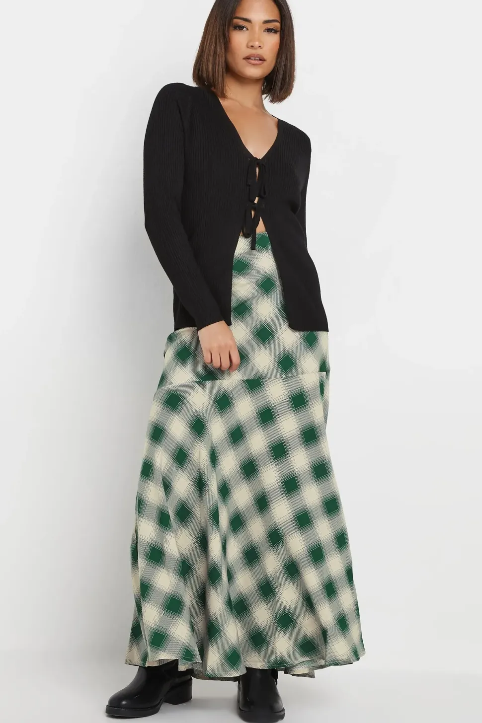 Petite Blurred Check Maxi Skirt