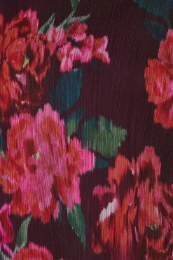 Petite Blurred Floral Chiffon High Neck Long Sleeve Blouse