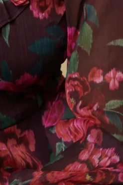 Petite Blurred Floral Chiffon Ruffle Neck Long Sleeve Midi Dress