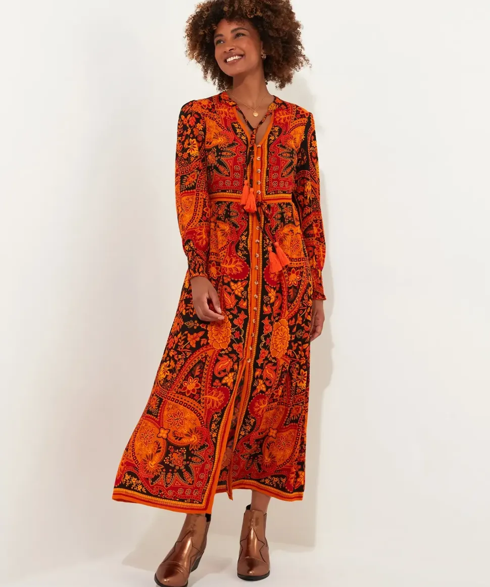 Petite Boho Button-Through Tassel Tie Maxi Dress