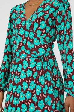 Petite Bold Floral Printed Wrap Fit & Flare Midi Dress