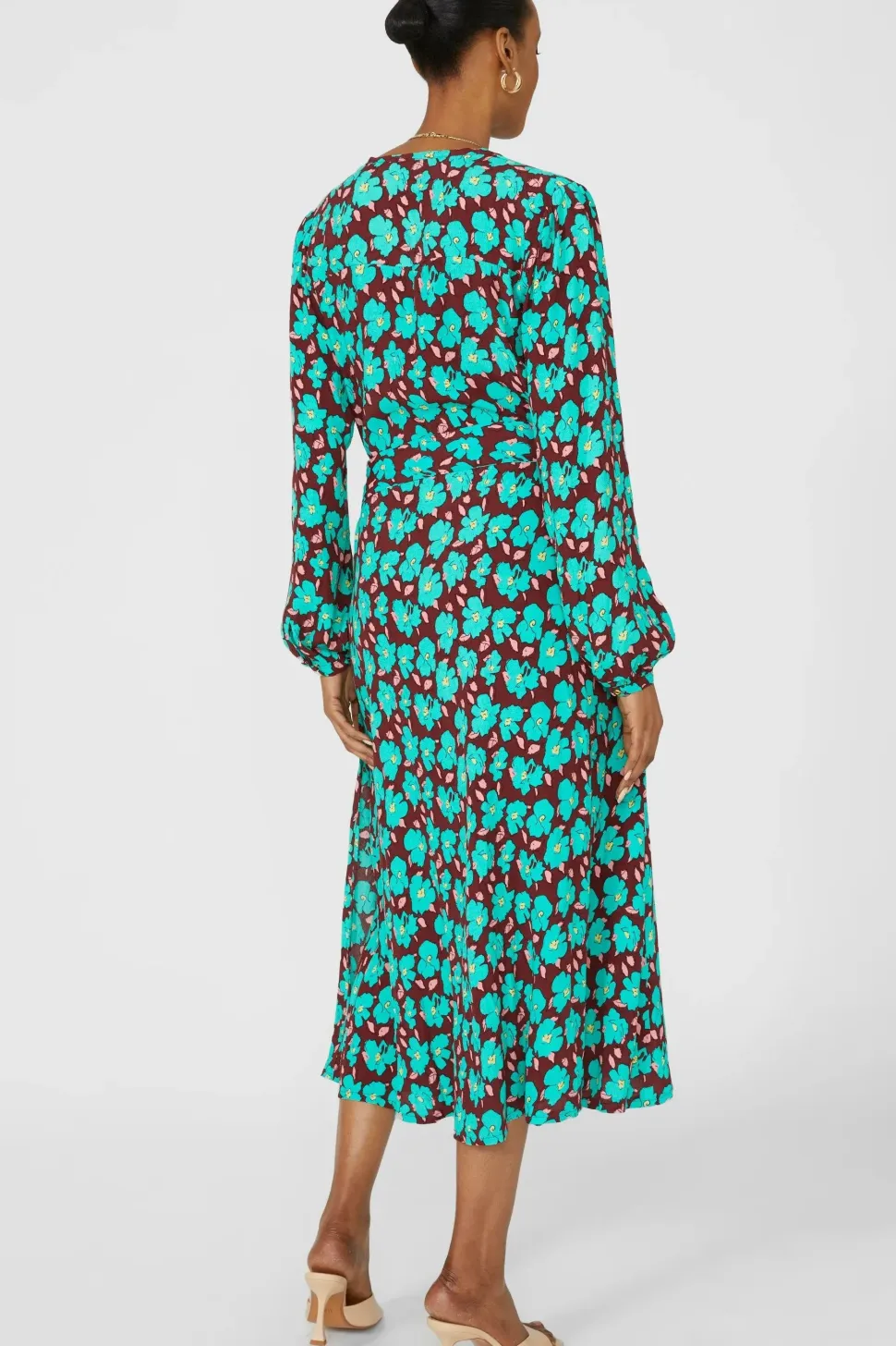 Petite Bold Floral Printed Wrap Fit & Flare Midi Dress