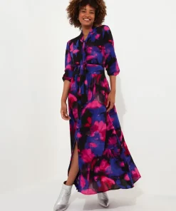 Petite Bold Floral Print Pussybow Long Sleeve Maxi Dress