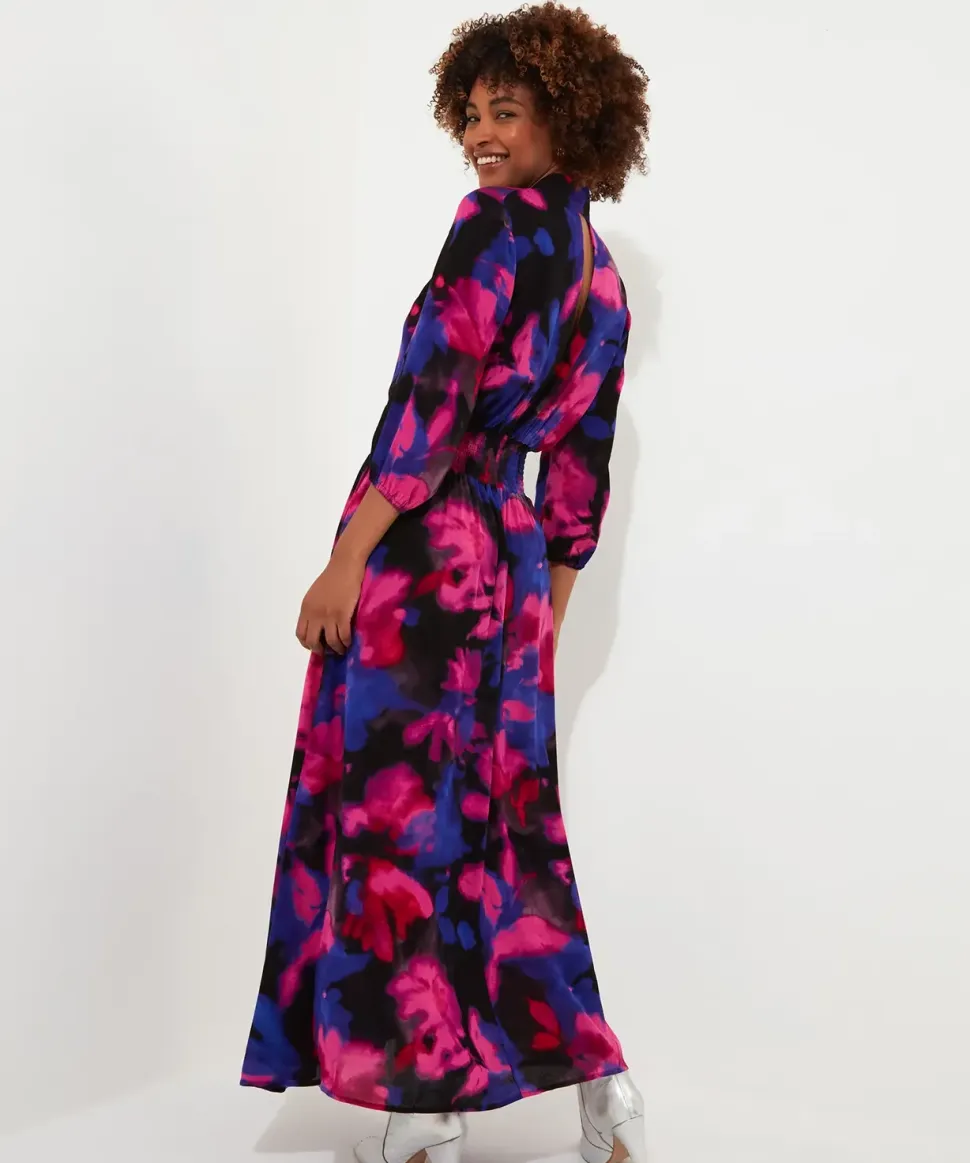 Petite Bold Floral Print Pussybow Long Sleeve Maxi Dress