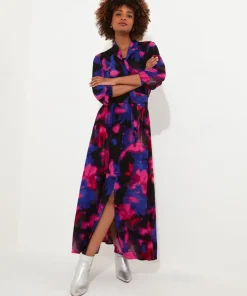 Petite Bold Floral Print Pussybow Long Sleeve Maxi Dress