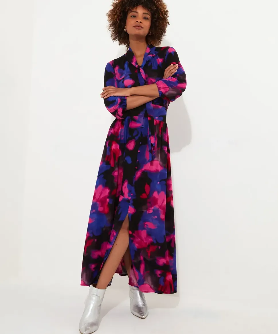 Petite Bold Floral Print Pussybow Long Sleeve Maxi Dress