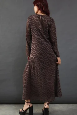 Petite Burnout Chiffon Column Long Sleeve Maxi Dress