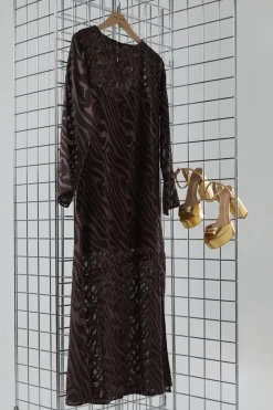 Petite Burnout Chiffon Column Long Sleeve Maxi Dress