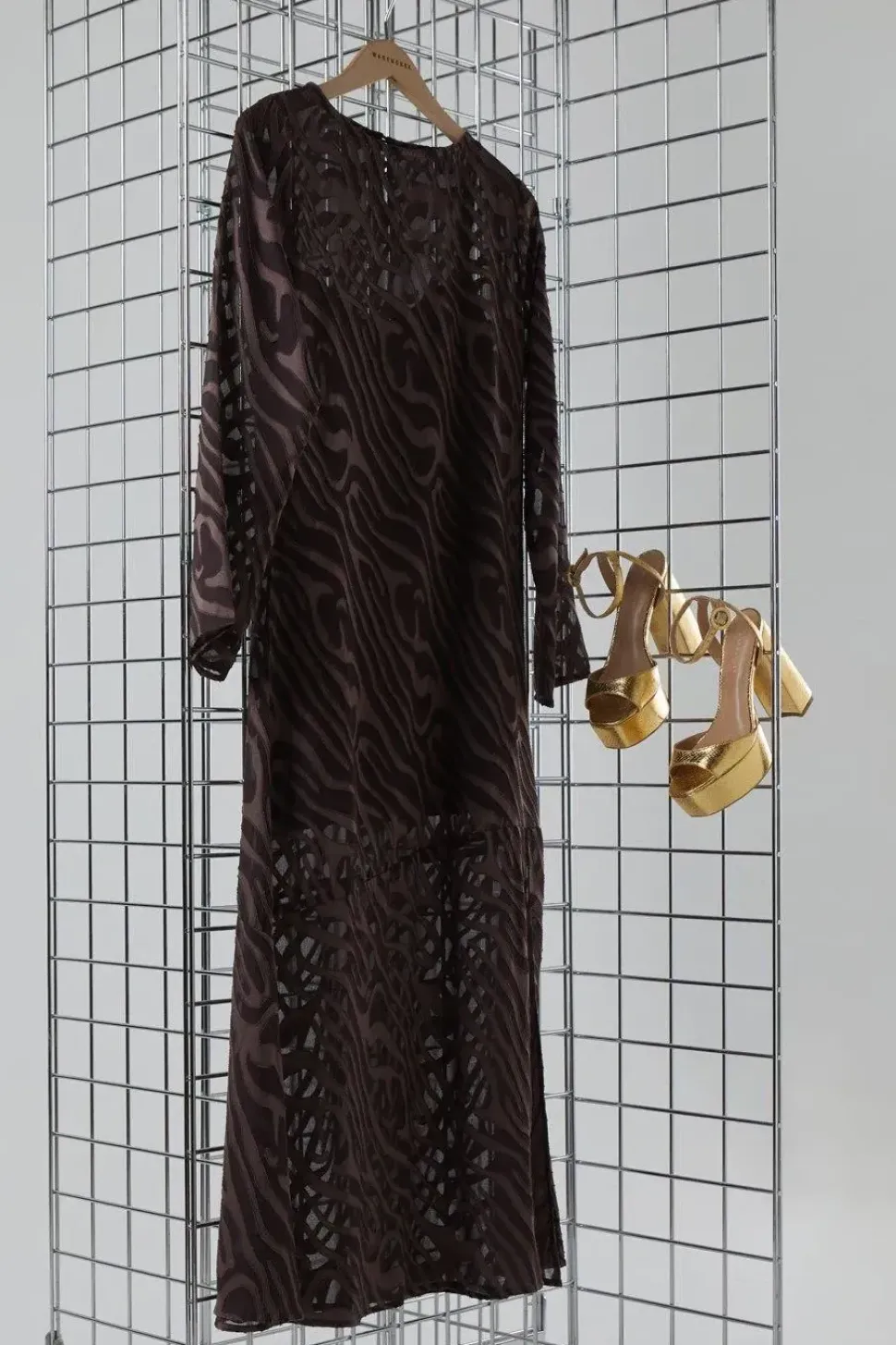 Petite Burnout Chiffon Column Long Sleeve Maxi Dress