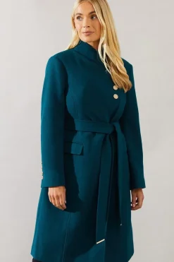 Petite Button Detail Belted Wrap Coat