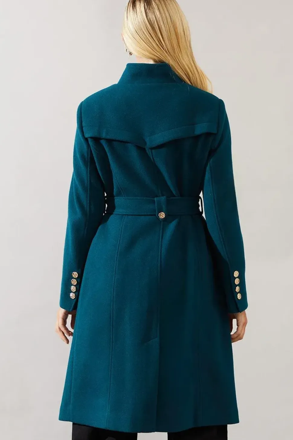 Petite Button Detail Belted Wrap Coat