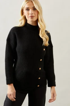 Petite Button Front Detail Ribbed Jumper