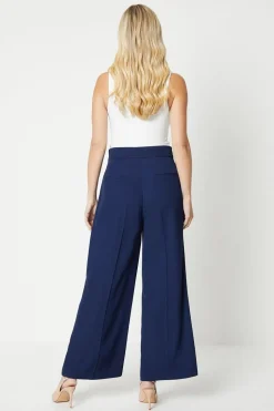 Petite Button Tab Detail Wide Leg Trouser